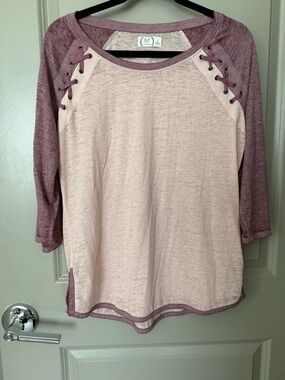 Lace-Up Raglan Knit Top - Blush & Mauve size S